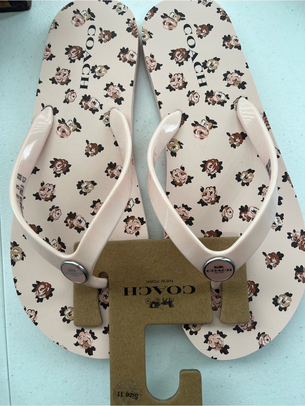 Coach Pale Pink Floral Logo Flip Flops